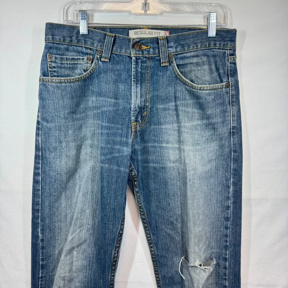 Levi's 505 Regular Fit Jeans Distressed Denim Pants Medium Wash‎ Sz 31x32